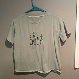 Green plant embroidered shirt